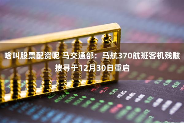 啥叫股票配资呢 马交通部：马航370航班客机残骸搜寻于12月30日重启